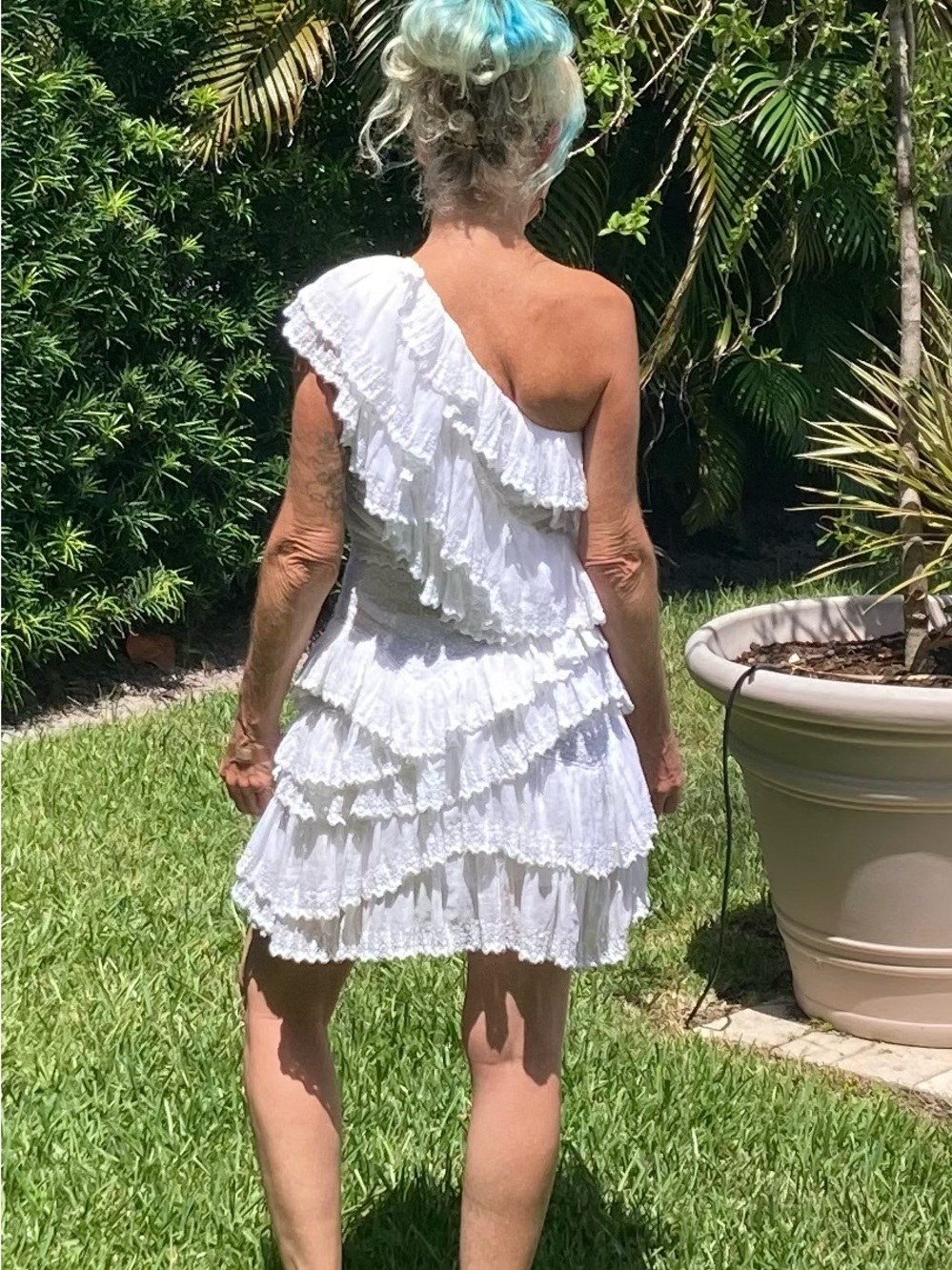 Isabel Marant White Layered Ruffle One-shoulder Minidress